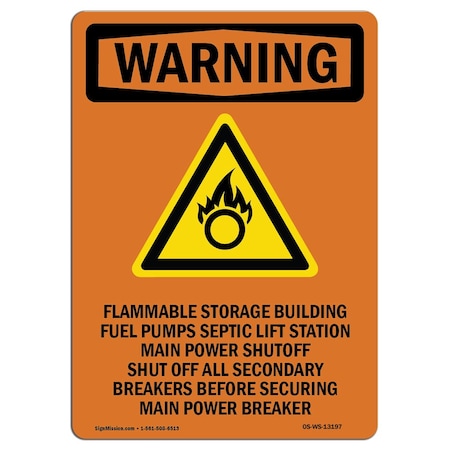 Signmission Safety Sign, OSHA WARNING, 5" Height, Flammable Storage, Portrait OS-WS-D-35-V-13197